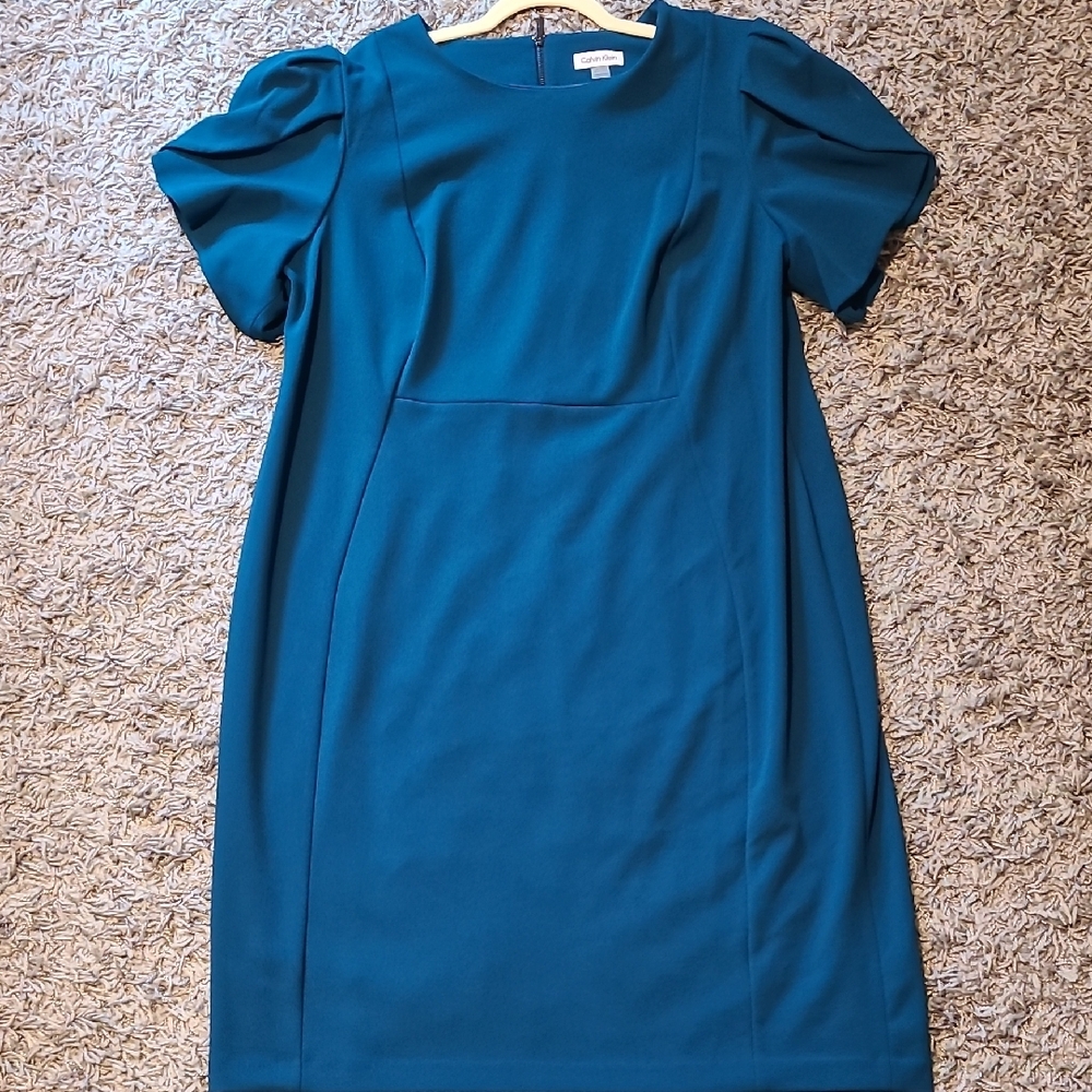 Calvin Klein Blue Puff Sleeve Sheath Dress, NWOT